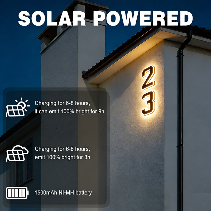 Outdoor Power Number - لافتة رقم المنزل تعمل بالطاقة الشمسية،